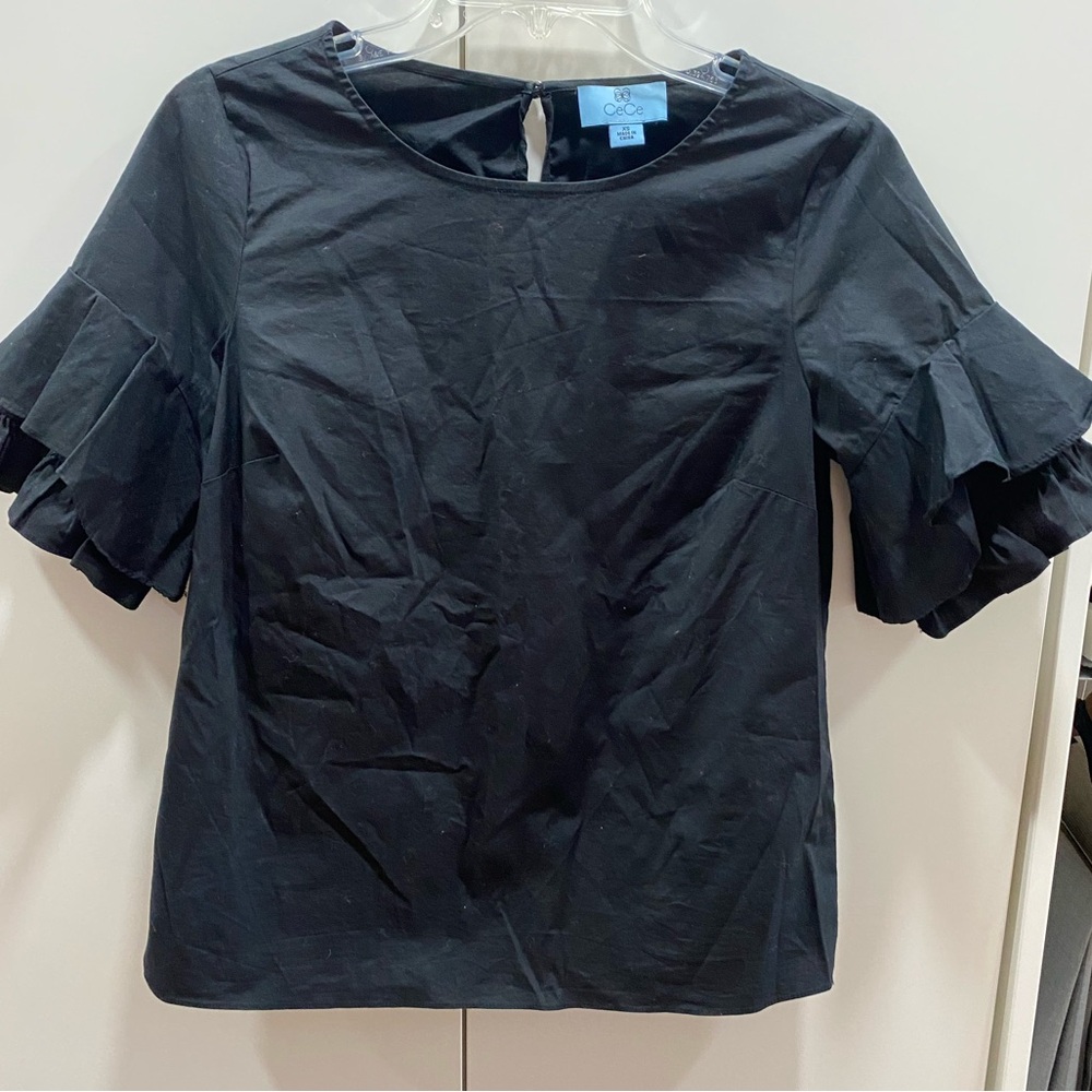 CeCe Elegant Black Blouse with Ruffle Sleeves